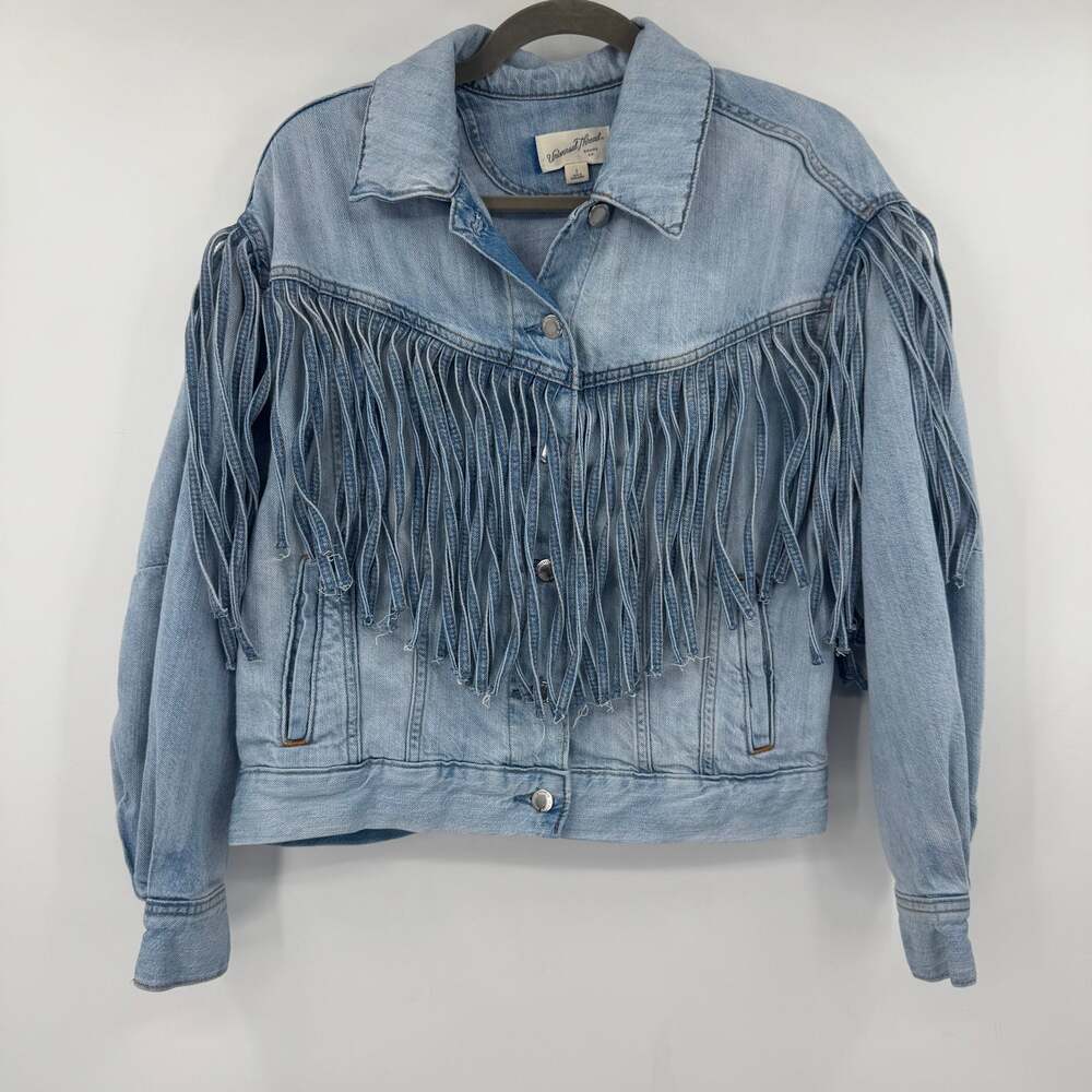 Universal Thread Fringe Denim Jacket Small Light Wash Western Button Front Rodeo - Picture 2 of 11